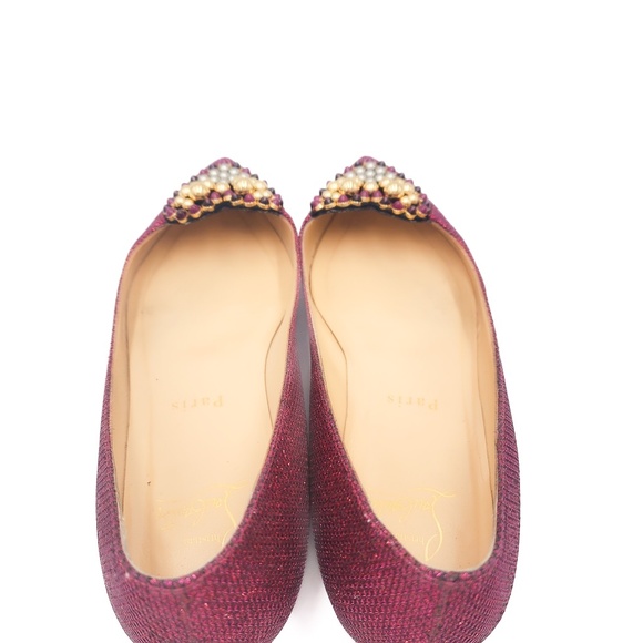 Christian Louboutin Burgundy Gold Heart Studded Pointed Toe Flats Shoes EU 36.5 - Picture 5 of 9